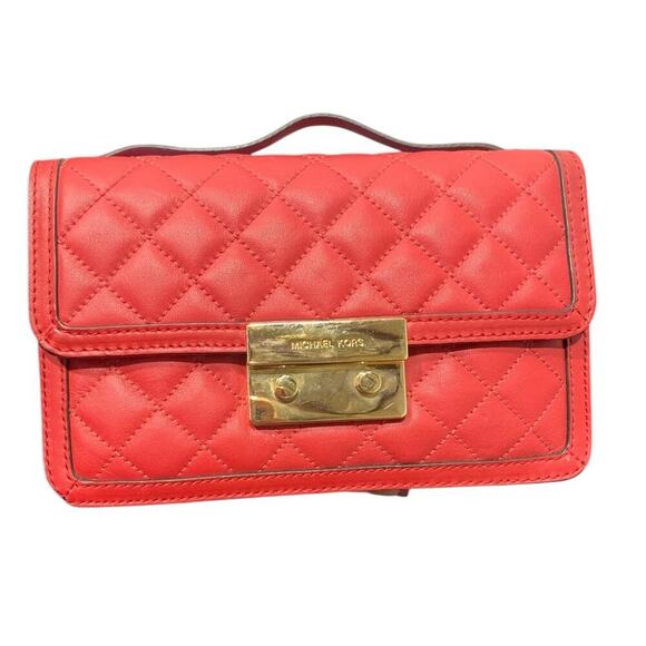 MICHAEL‎ Michael Kors SLOAN MESSENGER Red and Gold Crossbody Bag - Picture 1 of 7